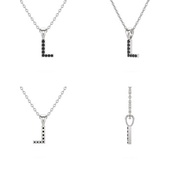 Collier Pendentif ADEN Lettre L Diamant Noir Chaine Argent 925 incluse 0.72grs