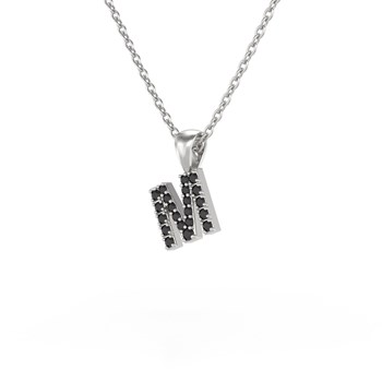 Collier Pendentif ADEN Lettre M Diamant Noir Chaine Argent 925 incluse 0.72grs