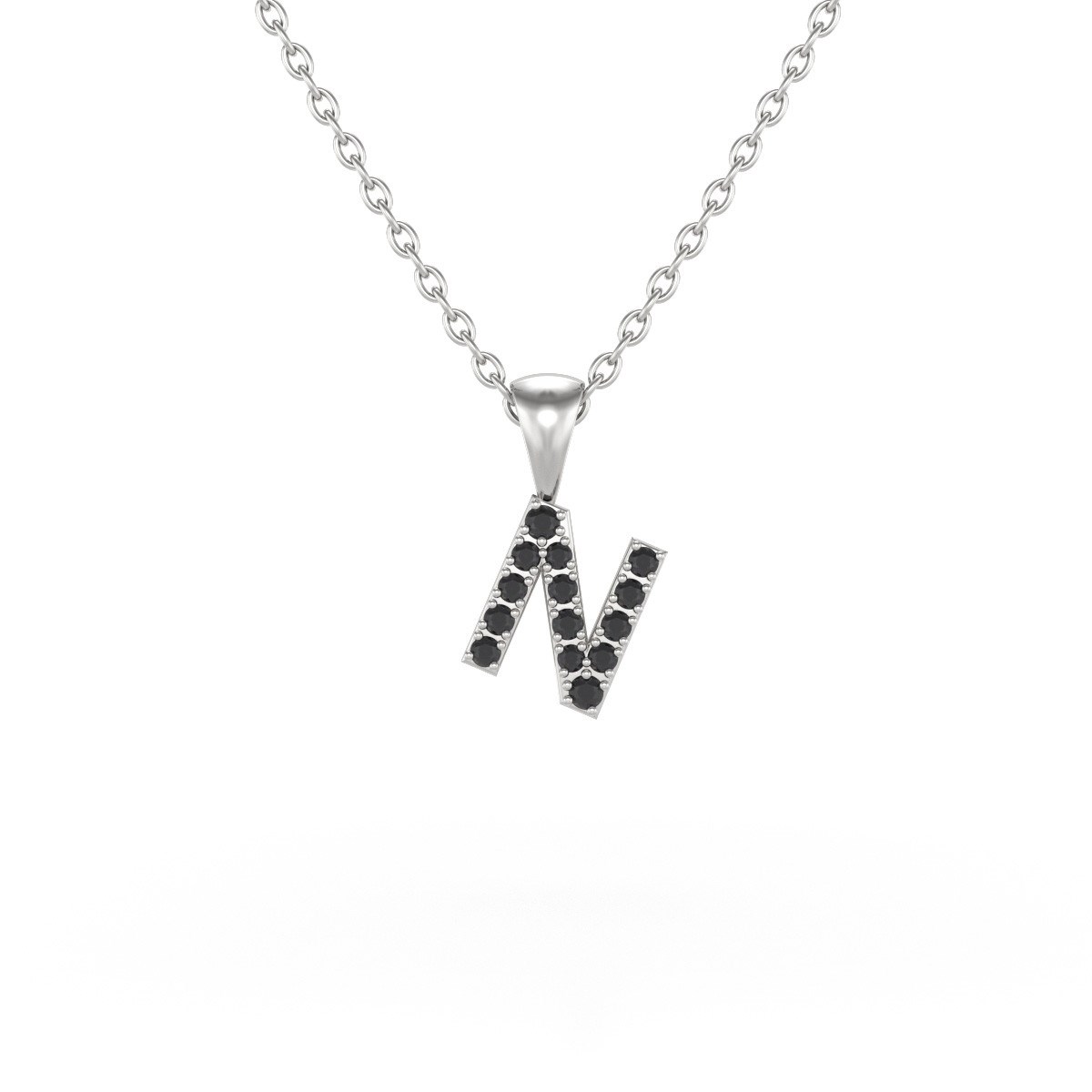 Collier Pendentif ADEN Lettre N Diamant Noir Chaine Argent 925 incluse 0.72grs