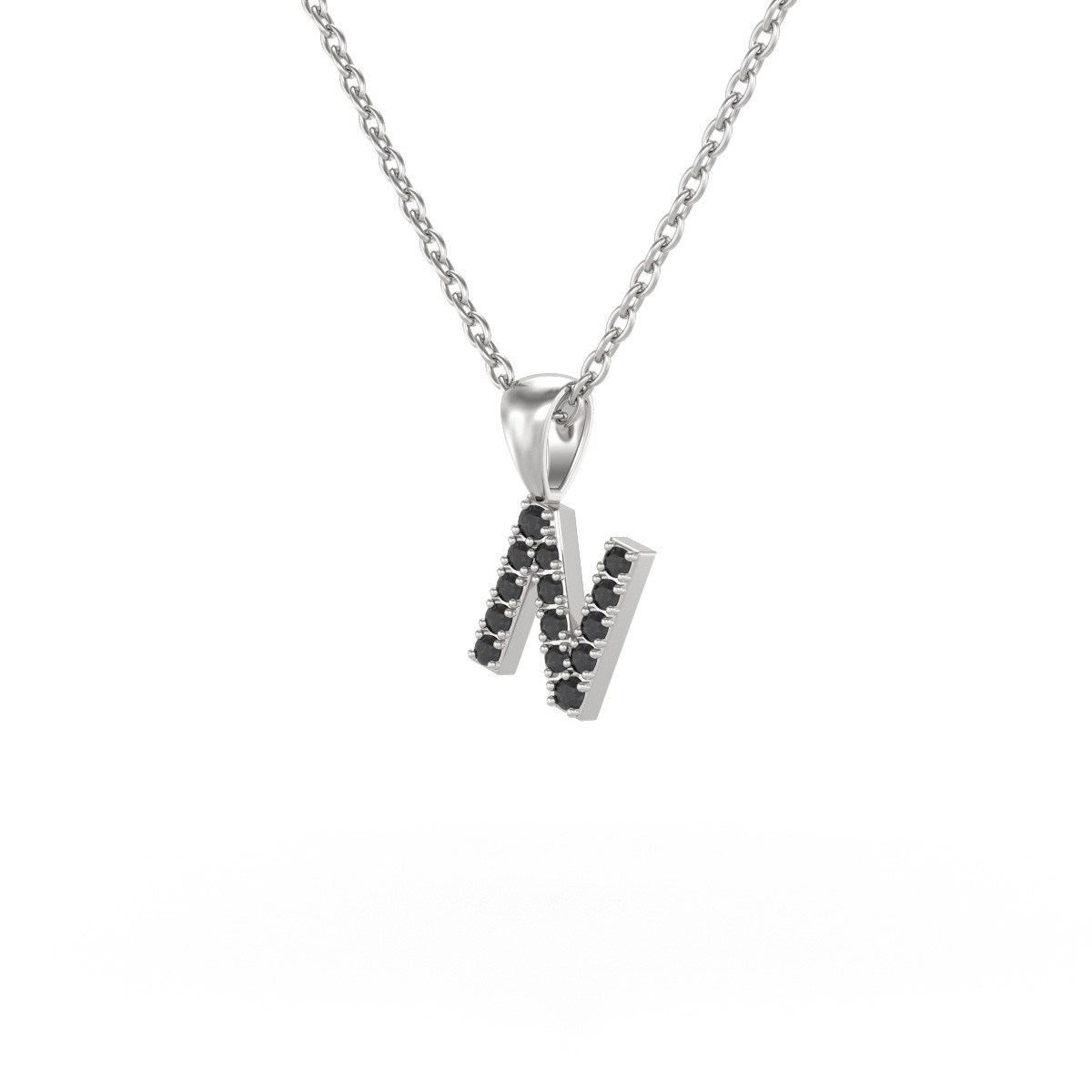 Collier Pendentif ADEN Lettre N Diamant Noir Chaine Argent 925 incluse 0.72grs - vue 3