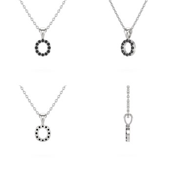 Collier Pendentif ADEN Lettre O Diamant Noir Chaine Argent 925 incluse 0.72grs