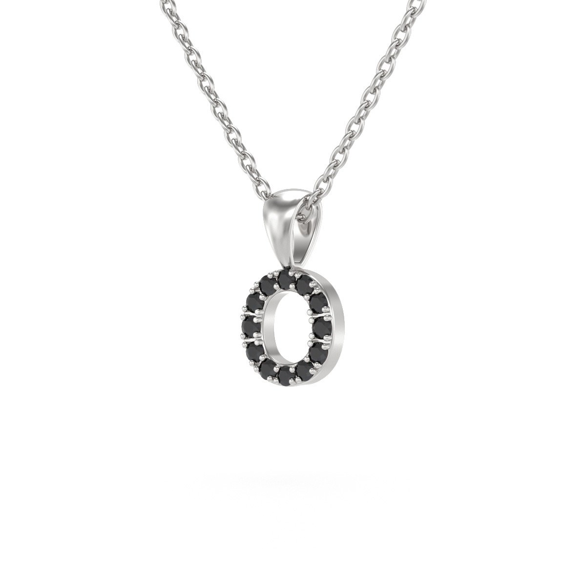 Collier Pendentif ADEN Lettre O Diamant Noir Chaine Argent 925 incluse 0.72grs - vue 3
