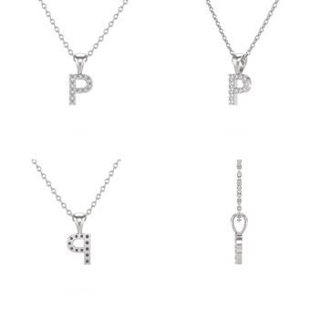 Collier Pendentif ADEN Lettre P Diamant Chaine Argent 925 incluse 0.72grs