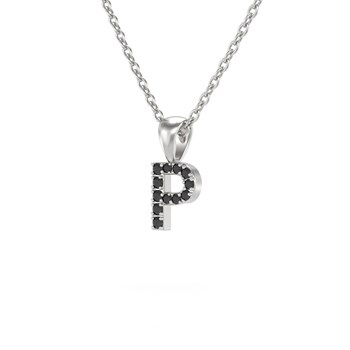 Collier Pendentif ADEN Lettre P Diamant Noir Chaine Argent 925 incluse 0.72grs