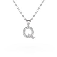 Collier Pendentif ADEN Lettre Q Diamant Chaine Argent 925 incluse 0.72grs
