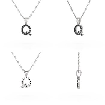 Collier Pendentif ADEN Lettre Q Diamant Noir Chaine Argent 925 incluse 0.72grs