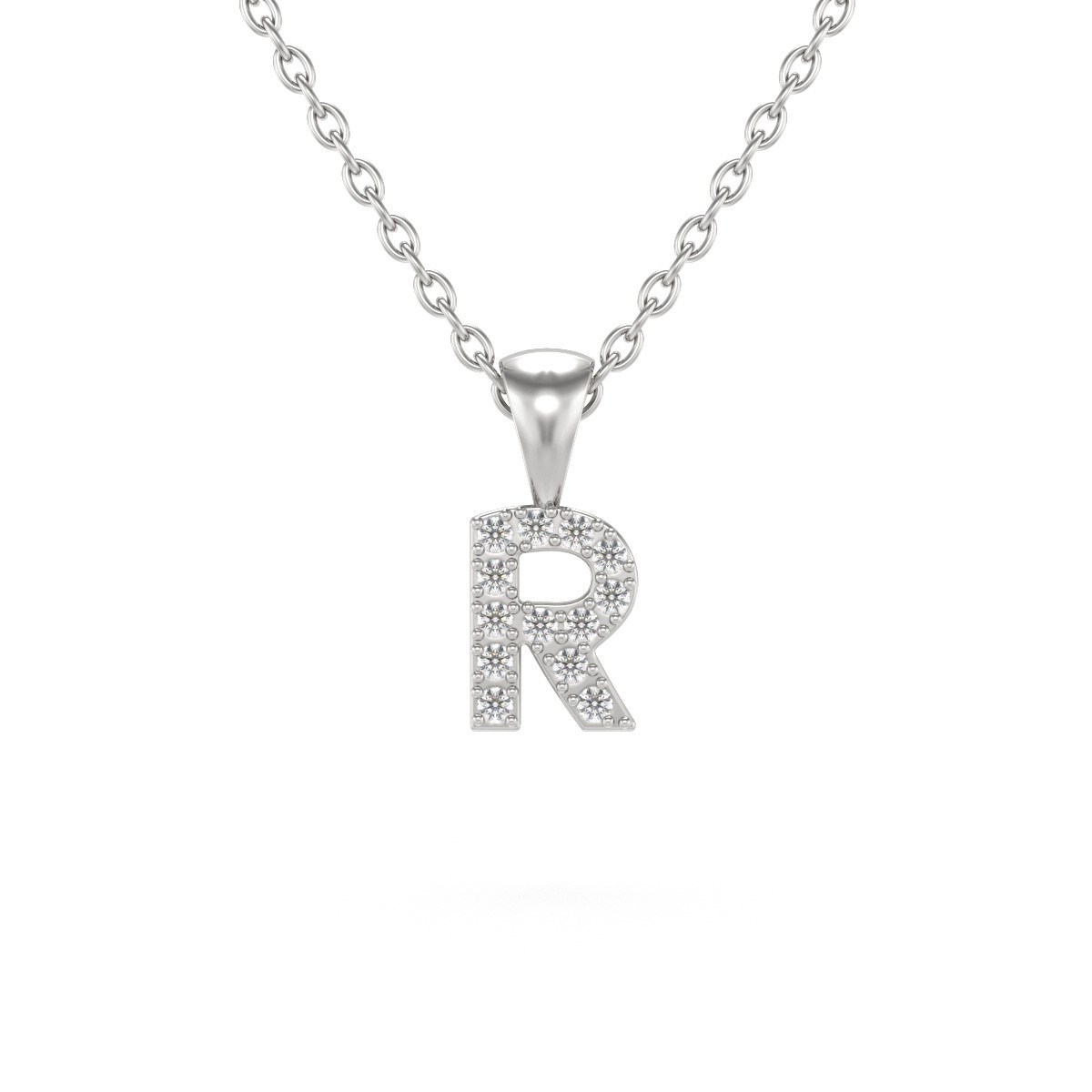 Collier Pendentif ADEN Lettre R Diamant Chaine Argent 925 incluse 0.72grs