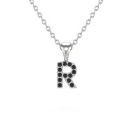 Collier Pendentif ADEN Lettre R Diamant Noir Chaine Argent 925 incluse 0.72grs