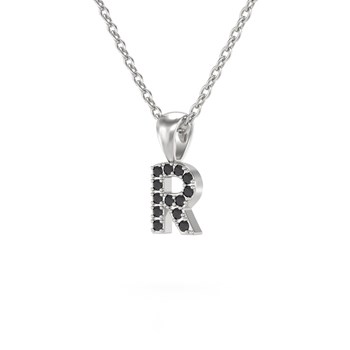 Collier Pendentif ADEN Lettre R Diamant Noir Chaine Argent 925 incluse 0.72grs