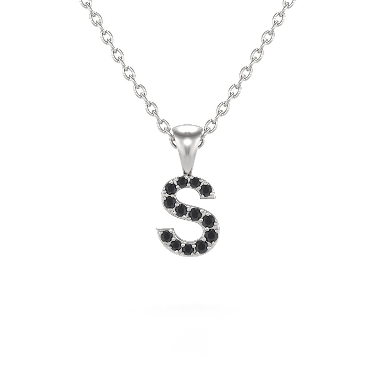 Collier Pendentif ADEN Lettre S Diamant Noir Chaine Argent 925 incluse 0.72grs