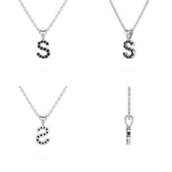 Collier Pendentif ADEN Lettre S Diamant Noir Chaine Argent 925 incluse 0.72grs