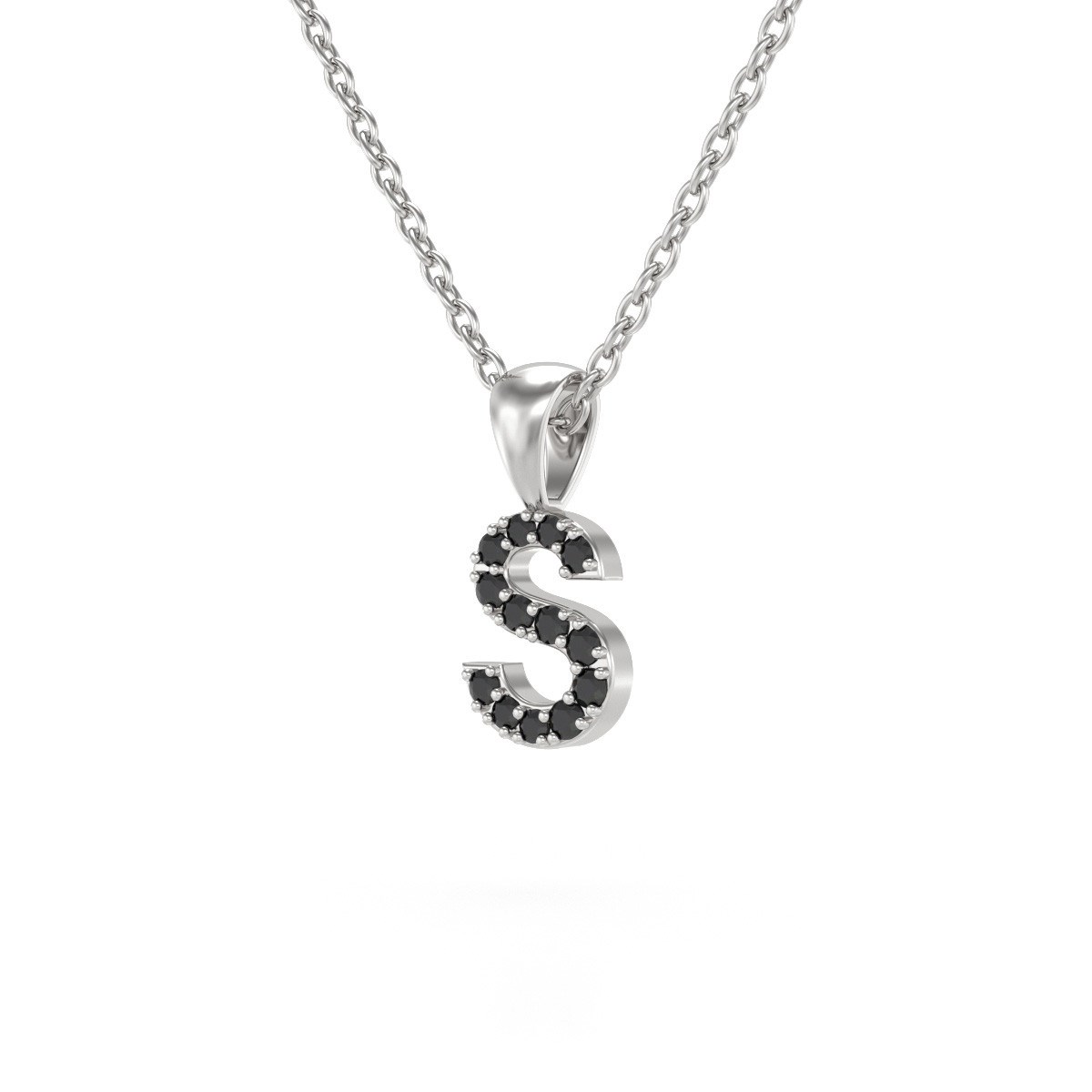 Collier Pendentif ADEN Lettre S Diamant Noir Chaine Argent 925 incluse 0.72grs - vue 3