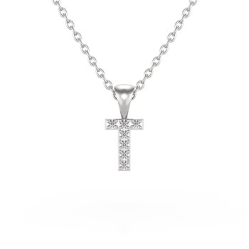 Collier Pendentif ADEN Lettre T Diamant Chaine Argent 925 incluse 0.72grs