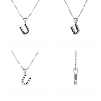 Collier Pendentif ADEN Lettre U Diamant Noir Chaine Argent 925 incluse 0.72grs