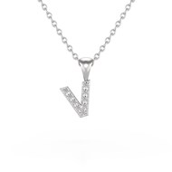 Collier Pendentif ADEN Lettre V Diamant Chaine Argent 925 incluse 0.72grs