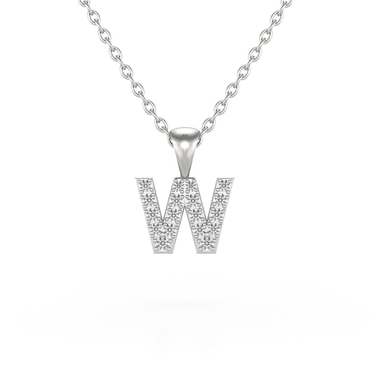 Collier Pendentif ADEN Lettre W Diamant Chaine Argent 925 incluse 0.72grs