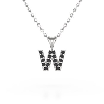 Collier Pendentif ADEN Lettre W Diamant Noir Chaine Argent 925 incluse 0.72grs