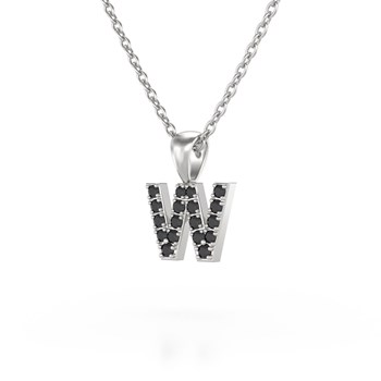 Collier Pendentif ADEN Lettre W Diamant Noir Chaine Argent 925 incluse 0.72grs