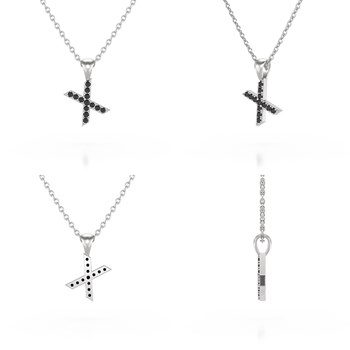 Collier Pendentif ADEN Lettre X Diamant Noir Chaine Argent 925 incluse 0.72grs