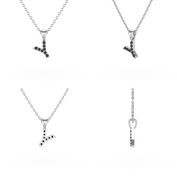 Collier Pendentif ADEN Lettre Y Diamant Noir Chaine Argent 925 incluse 0.72grs