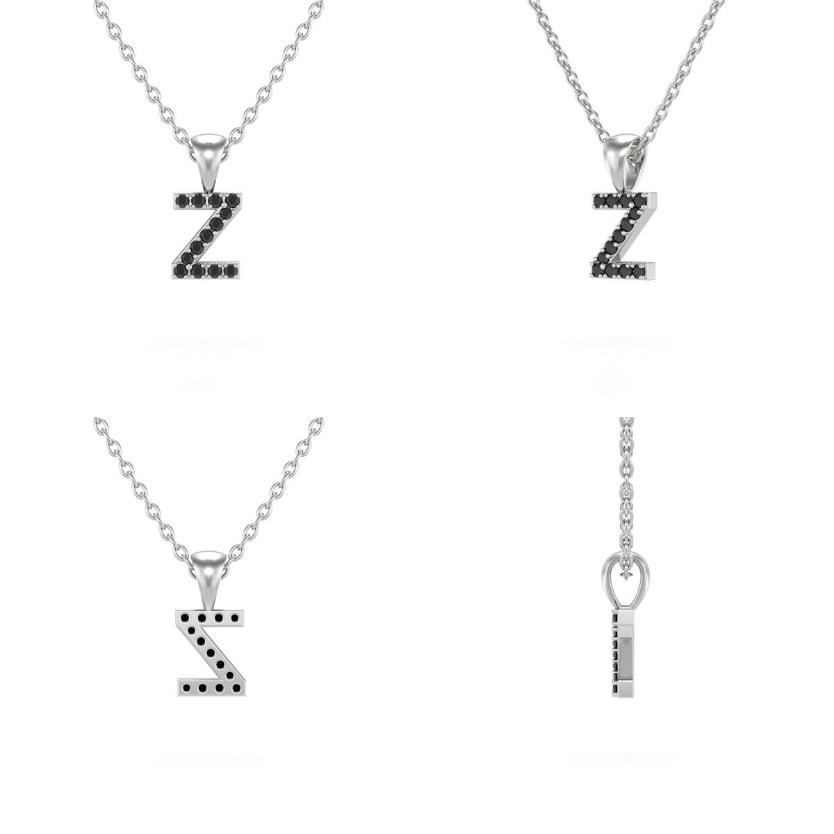 Collier Pendentif ADEN Lettre Z Diamant Noir Chaine Argent 925 incluse 0.72grs - vue 2