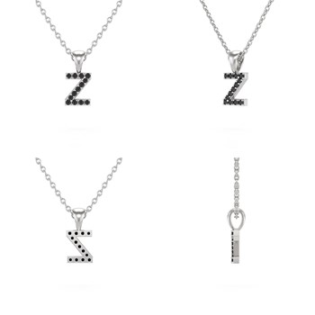 Collier Pendentif ADEN Lettre Z Diamant Noir Chaine Argent 925 incluse 0.72grs
