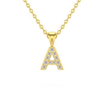 Collier Pendentif ADEN Lettre A Or 750 Jaune Diamant Chaine Or 750 incluse 0.72grs