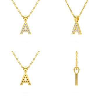 Collier Pendentif ADEN Lettre A Or 750 Jaune Diamant Chaine Or 750 incluse 0.72grs