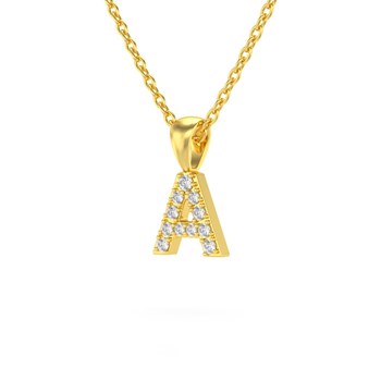 Collier Pendentif ADEN Lettre A Or 750 Jaune Diamant Chaine Or 750 incluse 0.72grs