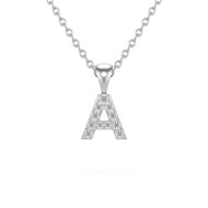 Collier Pendentif ADEN Lettre A Or 750 Blanc Diamant Chaine Or 750 incluse 0.72grs