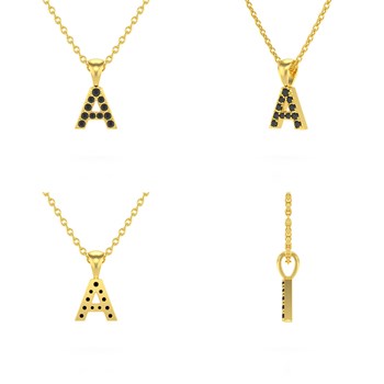Necklace Pendant ADEN Letter A Gold 750 Yellow Black Diamond Chain Gold 750 included 0.72grs