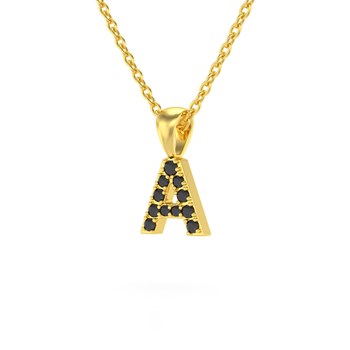 Necklace Pendant ADEN Letter A Gold 750 Yellow Black Diamond Chain Gold 750 included 0.72grs