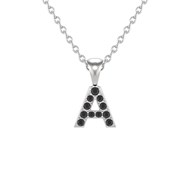 Collier Pendentif ADEN Lettre A Or 750 Blanc Diamant Noir Chaine Or 750 incluse 0.72grs