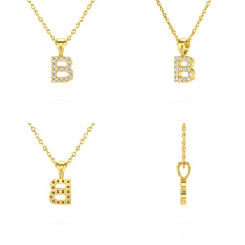 Collier Pendentif ADEN Lettre B Or 750 Jaune Diamant Chaine Or 750 incluse 0.72grs