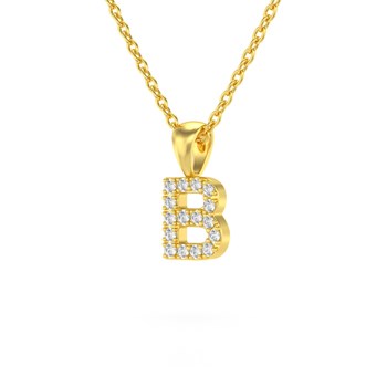 Collier Pendentif ADEN Lettre B Or 750 Jaune Diamant Chaine Or 750 incluse 0.72grs