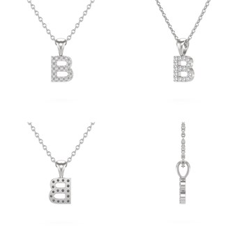 Collier Pendentif ADEN Lettre B Or 750 Blanc Diamant Chaine Or 750 incluse 0.72grs