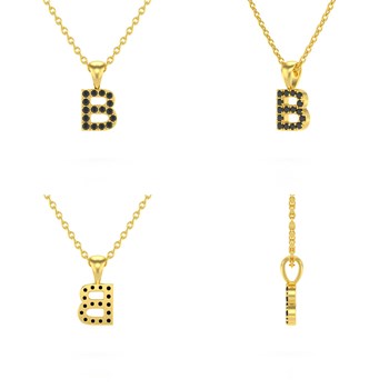 Necklace Pendant ADEN Letter B Gold 750 Yellow Black Diamond Chain Gold 750 included 0.72grs