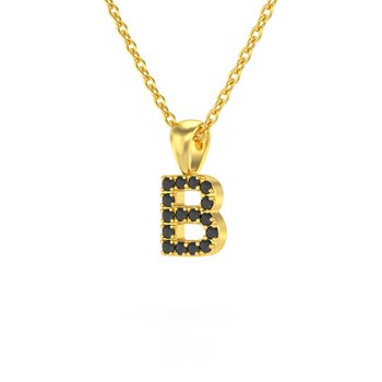 Necklace Pendant ADEN Letter B Gold 750 Yellow Black Diamond Chain Gold 750 included 0.72grs