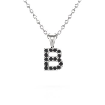 Collier Pendentif ADEN Lettre B Or 750 Blanc Diamant Noir Chaine Or 750 incluse 0.72grs