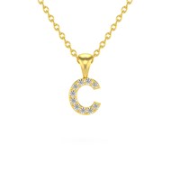 Collier Pendentif ADEN Lettre C Or 750 Jaune Diamant Chaine Or 750 incluse 0.72grs