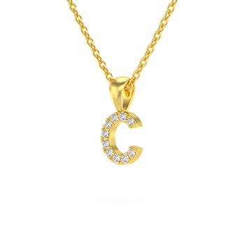 Collier Pendentif ADEN Lettre C Or 750 Jaune Diamant Chaine Or 750 incluse 0.72grs