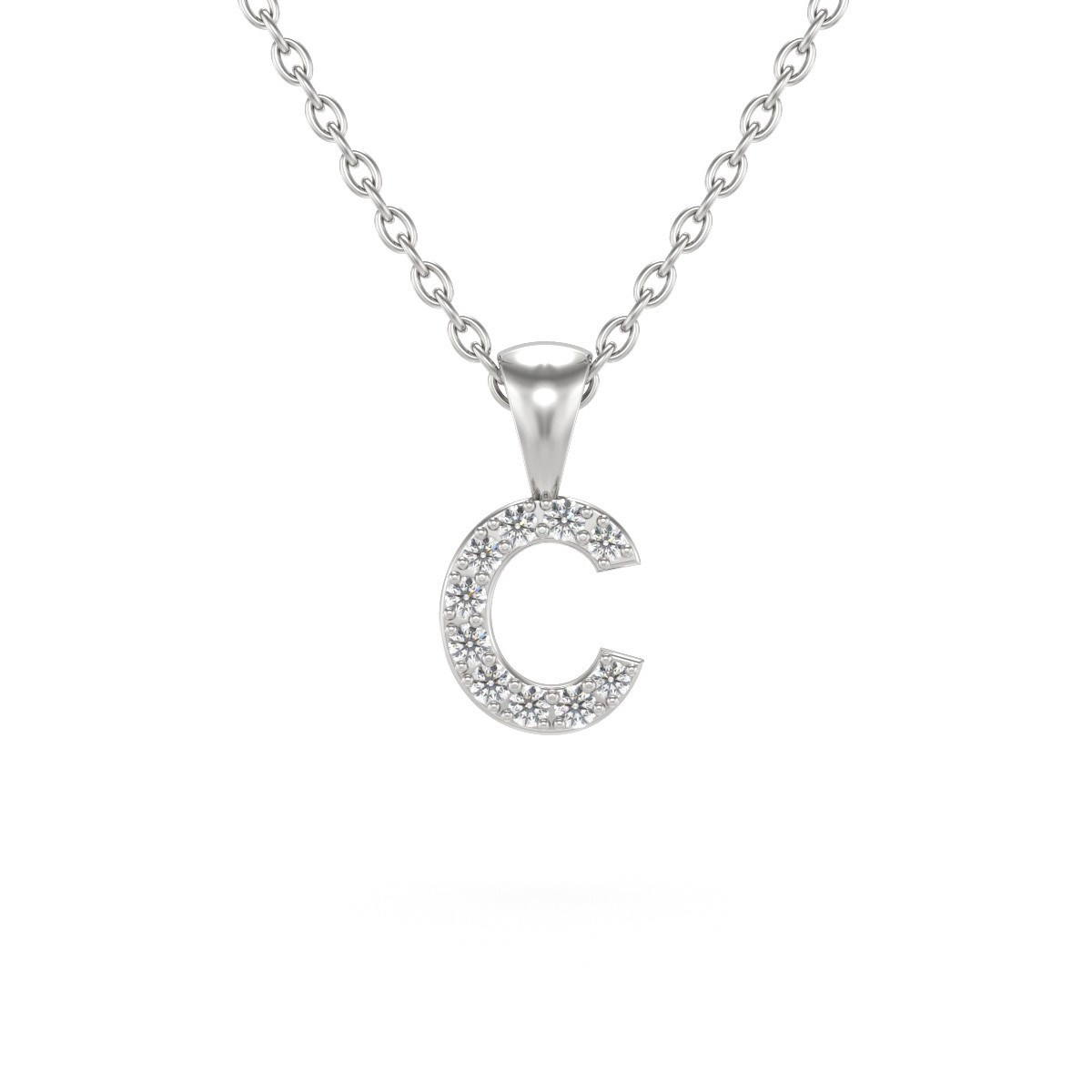 Collier Pendentif ADEN Lettre C Or 750 Blanc Diamant Chaine Or 750 incluse 0.72grs