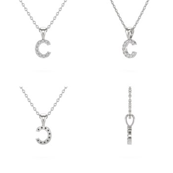 Collier Pendentif ADEN Lettre C Or 750 Blanc Diamant Chaine Or 750 incluse 0.72grs