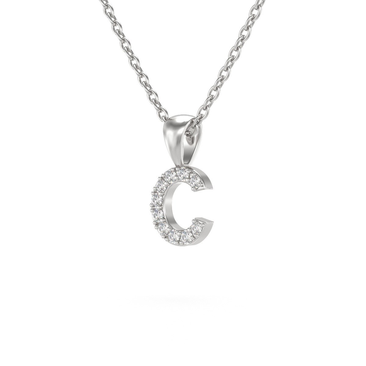 Collier Pendentif ADEN Lettre C Or 750 Blanc Diamant Chaine Or 750 incluse 0.72grs - vue 3