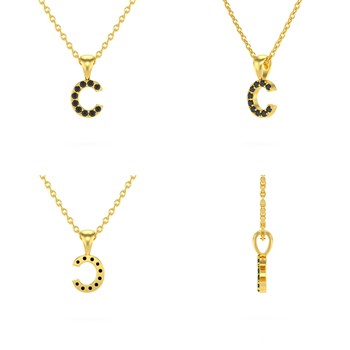 Necklace Pendant ADEN Letter C Gold 750 Yellow Black Diamond Chain Gold 750 included 0.72grs