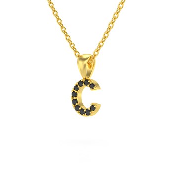Necklace Pendant ADEN Letter C Gold 750 Yellow Black Diamond Chain Gold 750 included 0.72grs