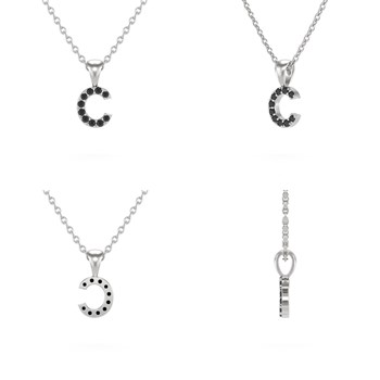 Necklace Pendant ADEN Letter C Gold 750 White Black Diamond Chain Gold 750 included 0.72grs