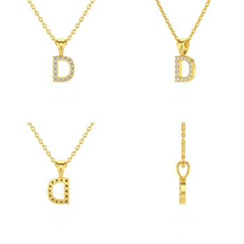 Collier Pendentif ADEN Lettre D Or 750 Jaune Diamant Chaine Or 750 incluse 0.72grs