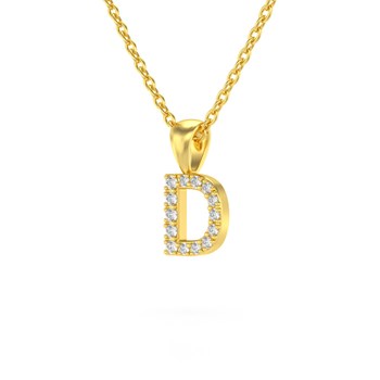 Collier Pendentif ADEN Lettre D Or 750 Jaune Diamant Chaine Or 750 incluse 0.72grs