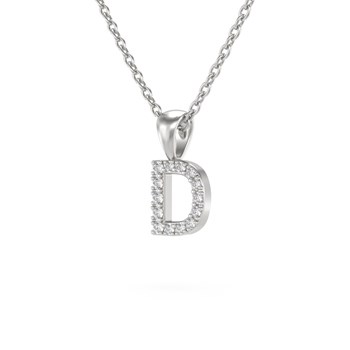 Collier Pendentif ADEN Lettre D Or 750 Blanc Diamant Chaine Or 750 incluse 0.72grs